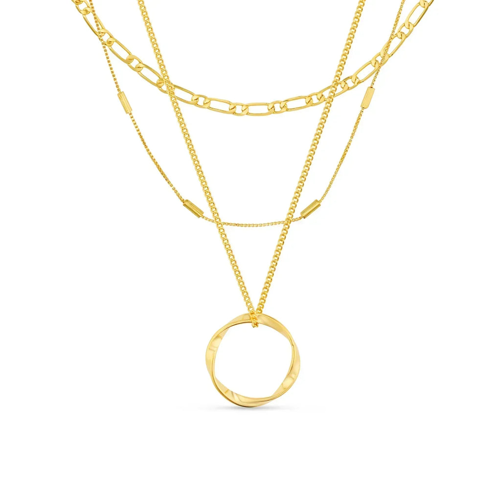 Open Cirkel Drielagen Ketting | Goud
