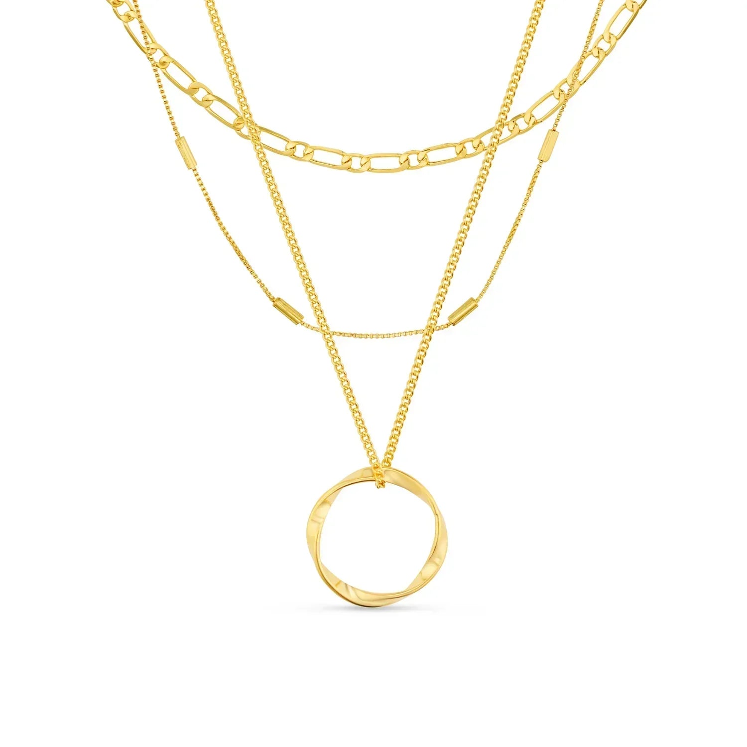 Open Cirkel Drielagen Ketting | Goud