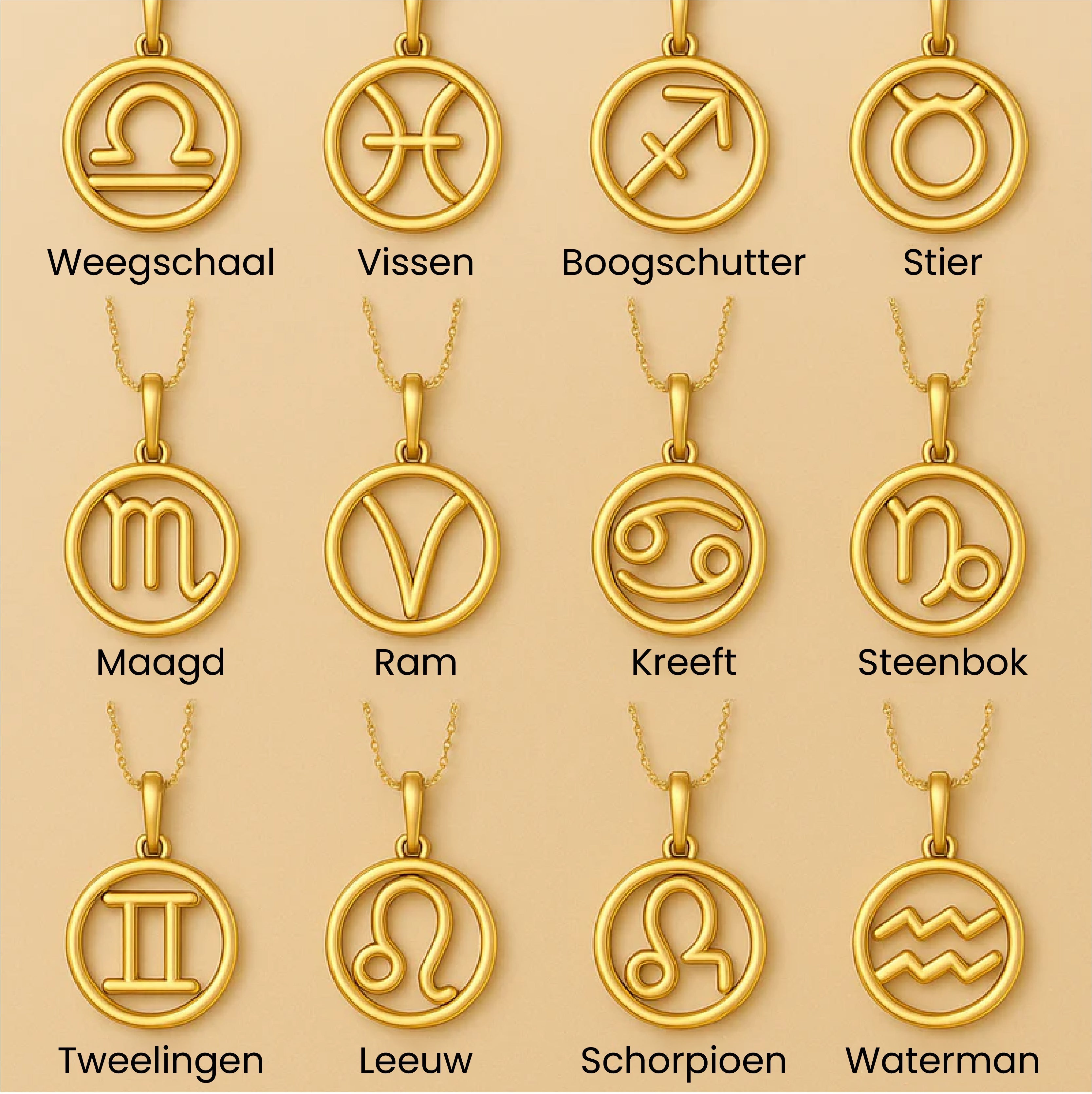 Zodiac Hanger Ketting | Gouden Afwerking